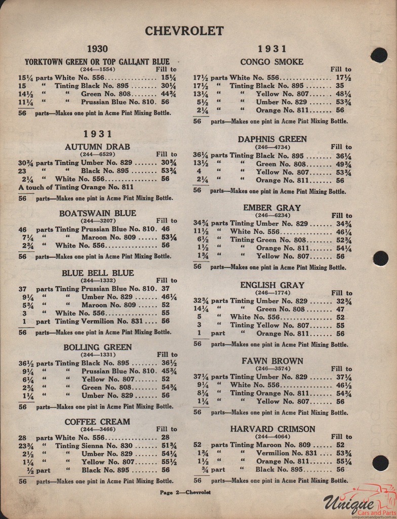1930 Chev Paint Charts Acme 3